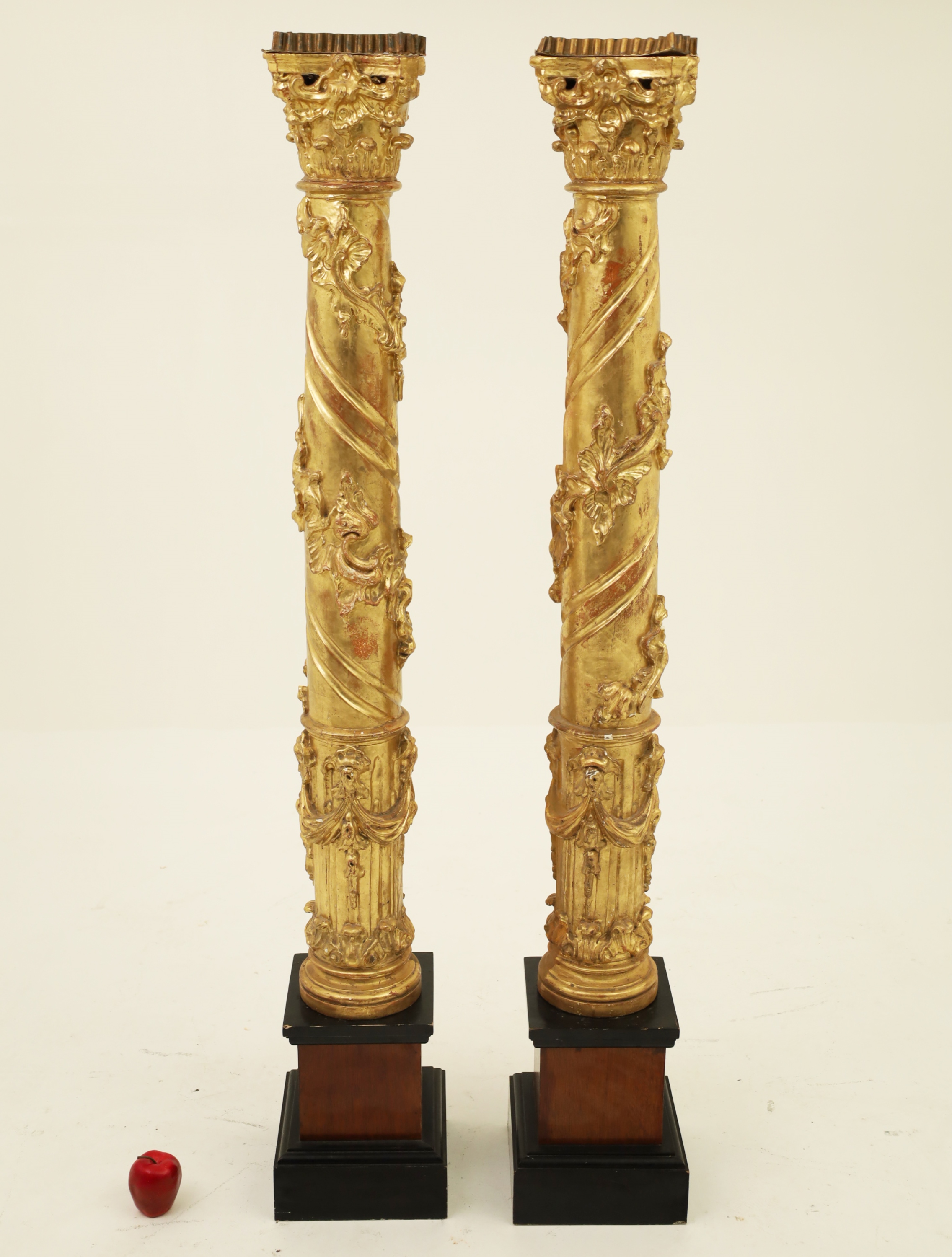 Appraisal: ITALIAN GILT WOOD TORCHIERES TH C Pair of Italian gold