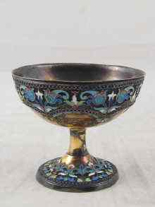 Appraisal: A Russian cloisonne enamelled silver footed sundae cup marks for