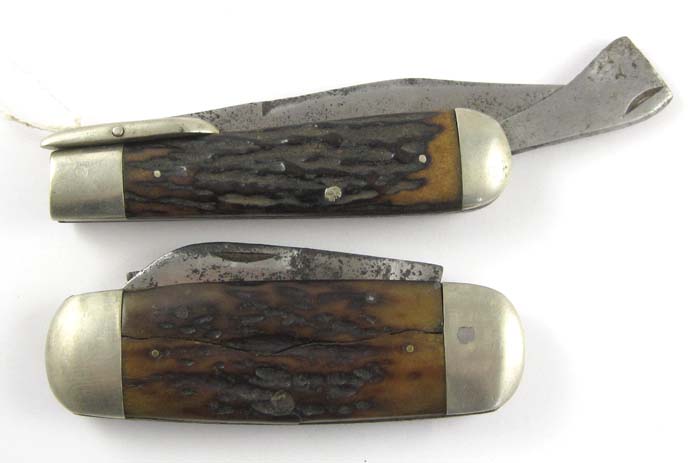 Appraisal: TWO COLLECTABLE KNIVES WITH BONE STAG SCALES Marbles stag '