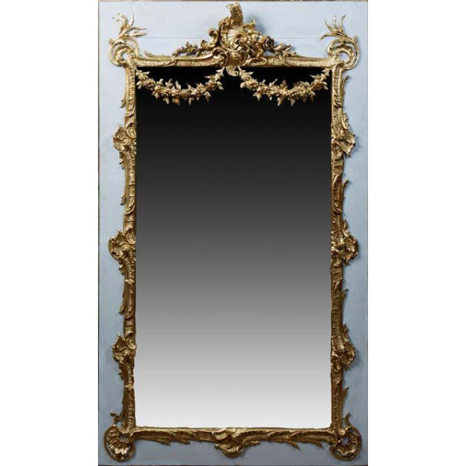 Appraisal: French Louis XV Style Gilt and Polychromed Overmantel Mirror th