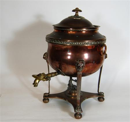 Appraisal: COPPER SAMOVAR TH CENTURY of typical form raised on reeded