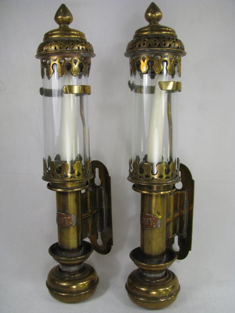 Appraisal: Pair of modern brass wall lanterns Attached copper plate in