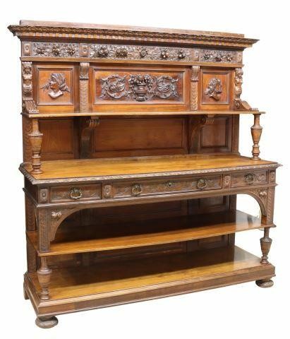 Appraisal: French Renaissance Revival carved walnut sideboard early th c cornice