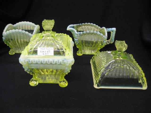 Appraisal: pc Northwood ''Alaska'' Vaseline Opalescentglass table set sugar chipped creamer