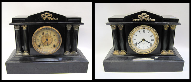 Appraisal: TWO ANSONIA MANTEL CLOCKS American c both having springwound time