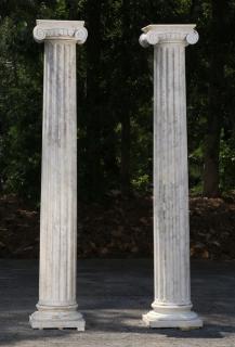 Appraisal: Pair of classic carved marble Ionic columns h Pair of