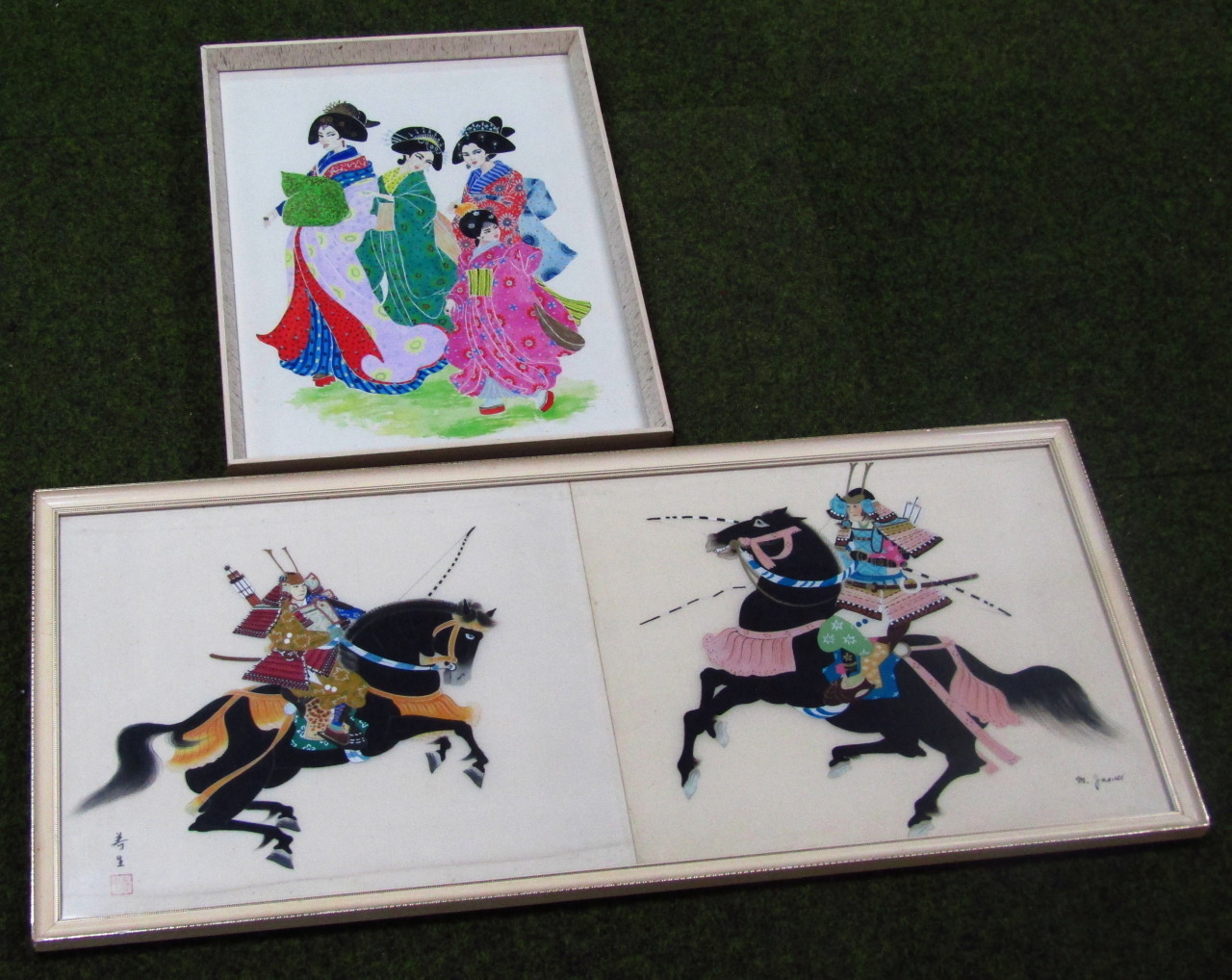 Appraisal: thC Japanese School Figure on horseback on silk and another