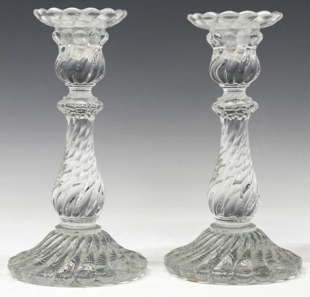 Appraisal: pair French Baccarat crystal candlesticks in the Bambous pattern single