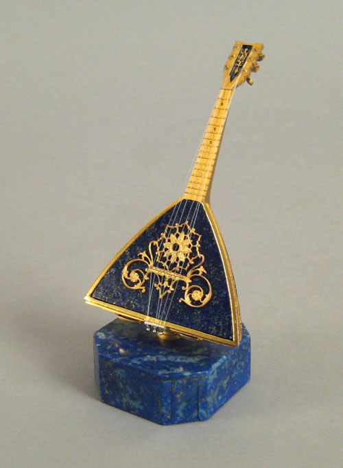 Appraisal: Russian silver gilt and lapis lazuli balalaika h approx ozt