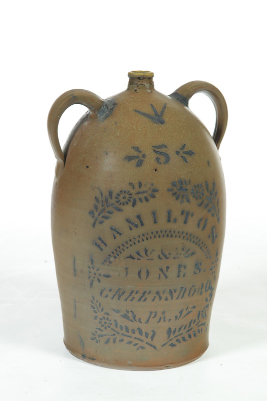 Appraisal: STONEWARE JUG American nd half- th century Stenciled cobalt label