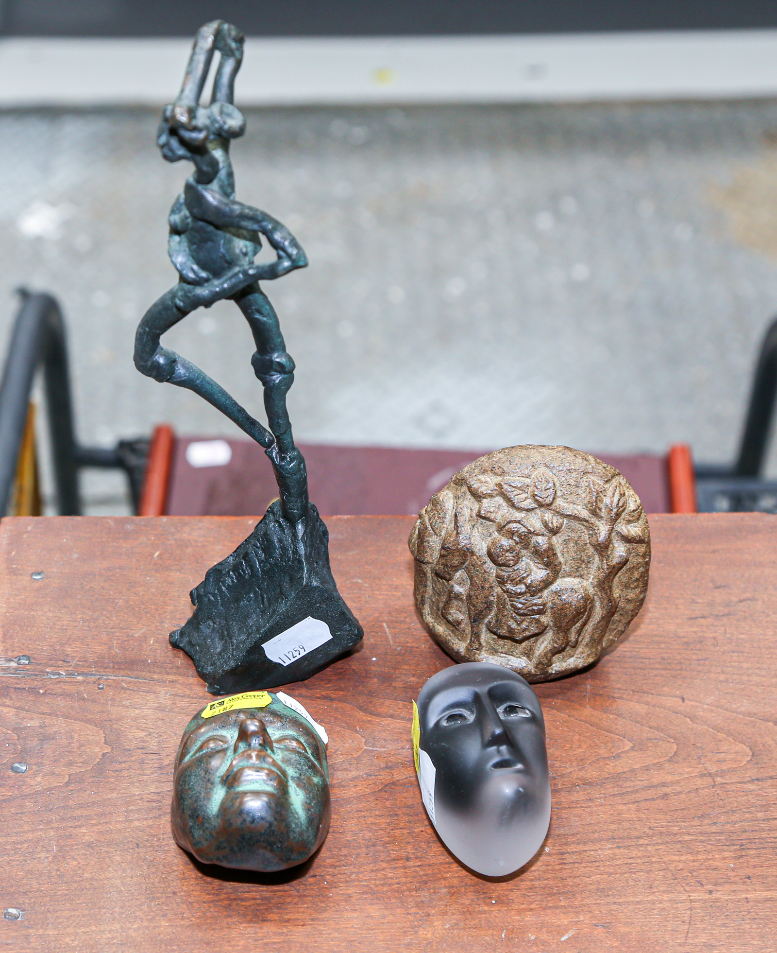 Appraisal: ASSORTED DECORATIVE ITEMS Including an art pottery head in H