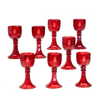 Appraisal: Set Josef Hoffmann style ruby wine glasses Set Josef Hoffmann