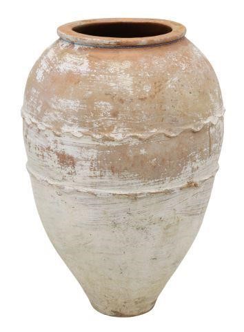 Appraisal: Large terracotta olive jar th c wide rim atop tapered