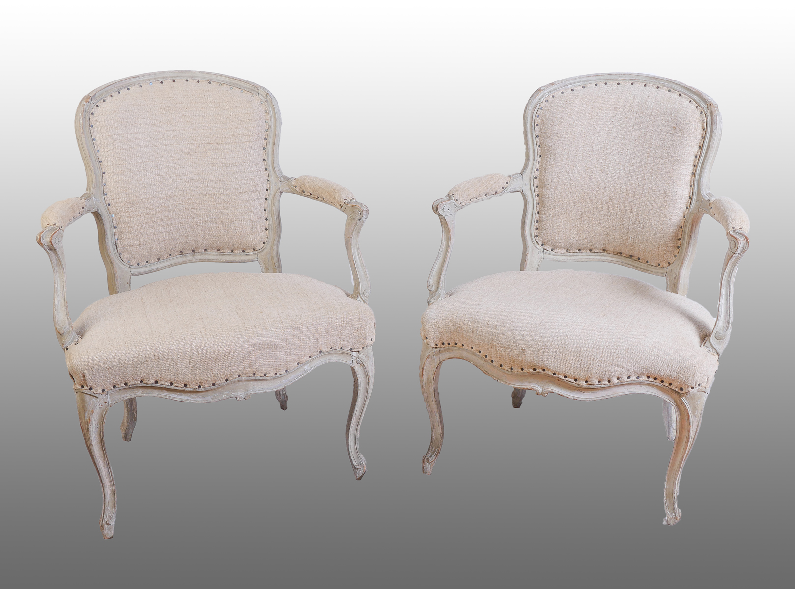 Appraisal: SIGNED JEAN-BAPTISTE CLAUDE SENE FRENCH ARMCHAIRS Pair of linen upholstered