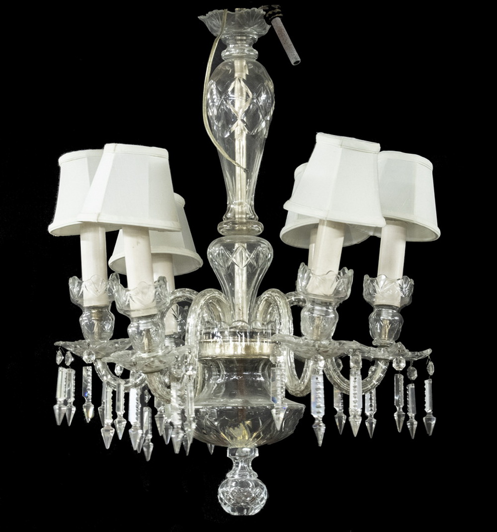 Appraisal: CUT CRYSTAL -ARM CHANDELIER Vintage Irish Clear Crystal Chandelier with