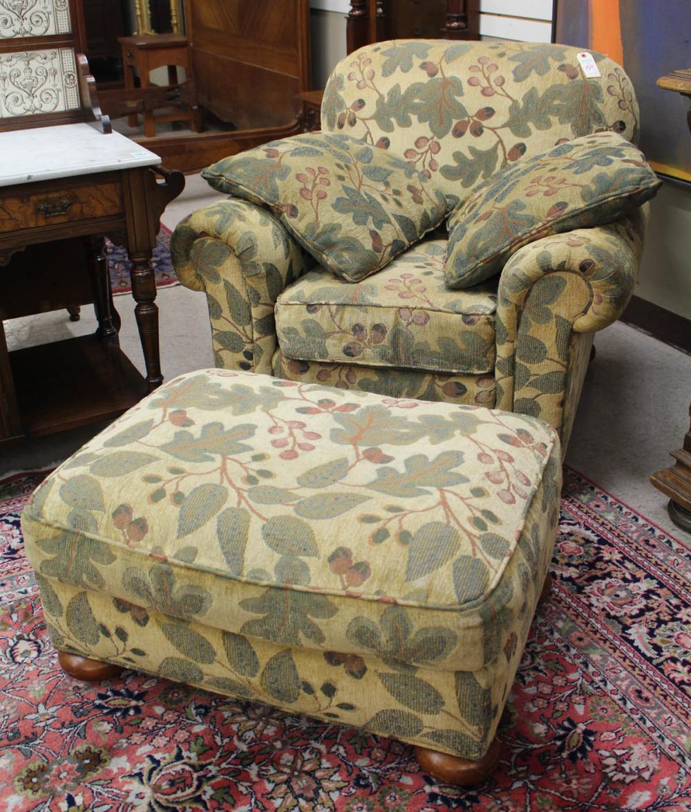 Appraisal: STICKLEY UPHOLSTERED LOUNGE CHAIR AND MATCHING OTTOMAN Stickley Fine Upholstery