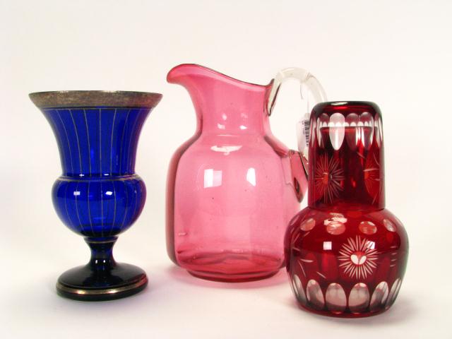 Appraisal: Group of Antique Colored Glass including cranberry pitcher with applied