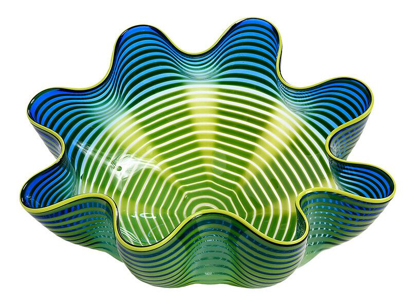 Appraisal: Dale Chihuly Washington born Neptune Blue Seaform with chartreuse lip