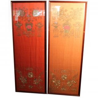 Appraisal: Antique Chinese Silver Embroidered Panels Antique Chinese Silver Embroidered Panels