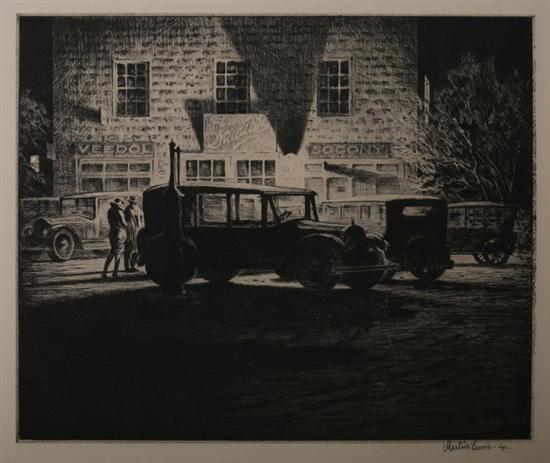 Appraisal: MARTIN LEWIS American - SHADOWS-GARAGE AT NIGHT signed in pencil