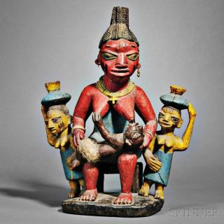 Appraisal: Yoruba Polychrome Carved Wood Shrine Group Abeokuta area of Nigeria