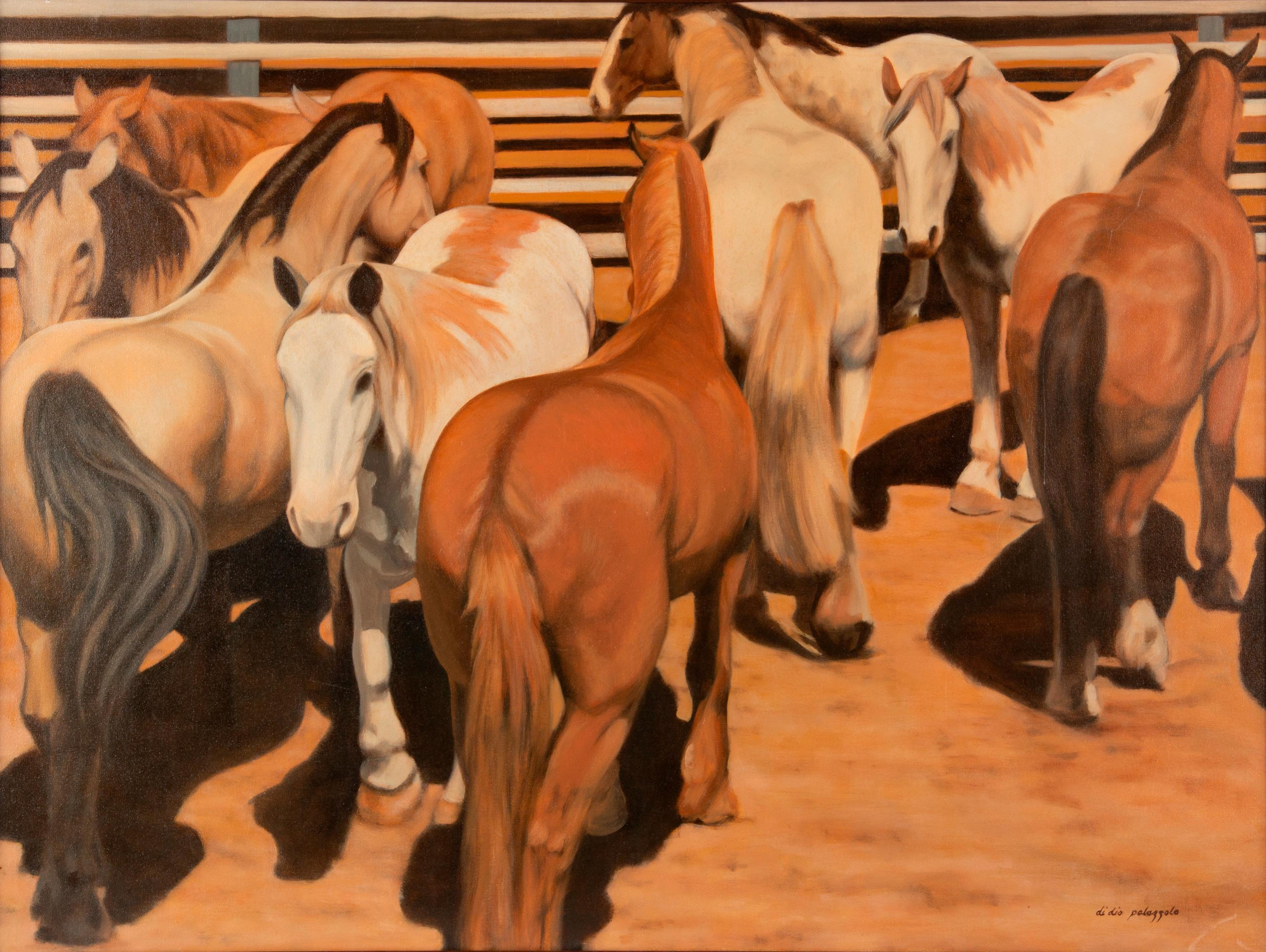 Appraisal: DI DIO PALAZZOLO HORSES OIL ON CANVAS Di Dio Palazzolo