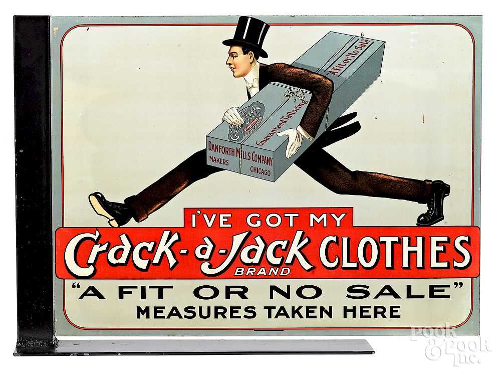 Appraisal: Crack-a-Jack Clothes advertising sign Crack-a-Jack Clothes tin lithograph advertising flange