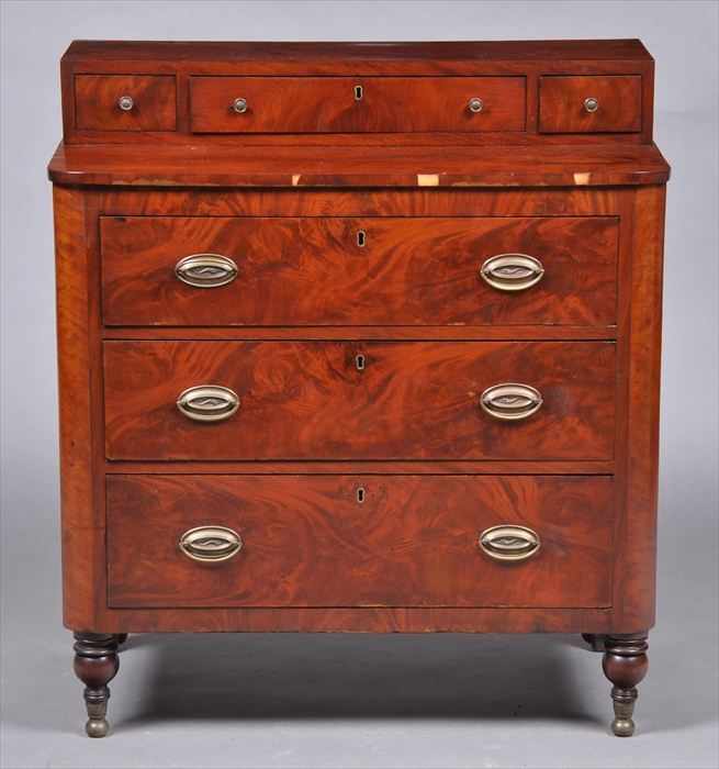 Appraisal: LATE FEDERAL MAHOGANY SMALL CHEST OF DRAWERS With a three-drawer