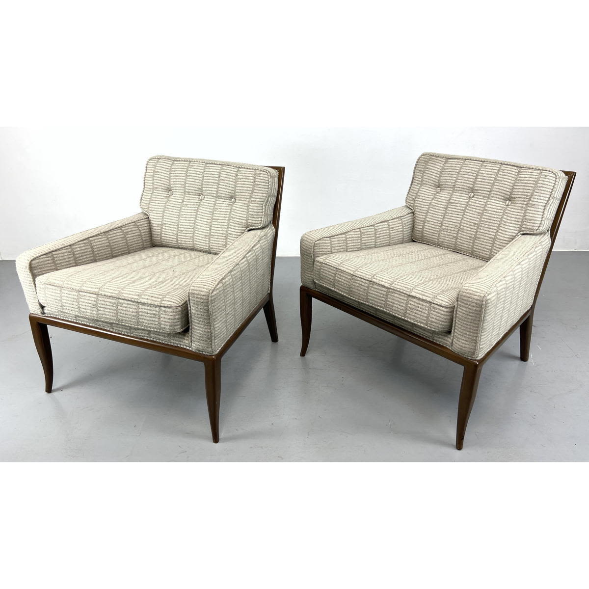 Appraisal: Pr Robsjohn Gibbings style Lounge Chairs Elegant Wood Frames with