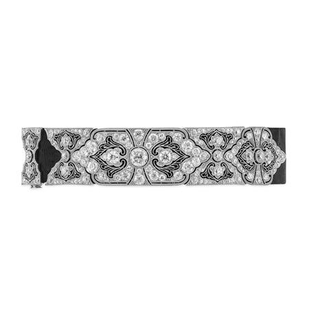 Appraisal: Edwardian Platinum and Diamond Choker with Grosgrain Ribbon Estimate -