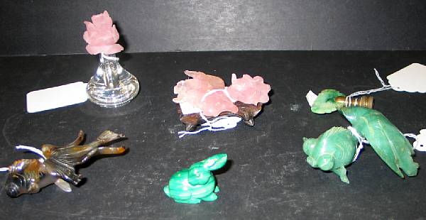 Appraisal: A group of five hardstone carvings Including a malachite rabbit