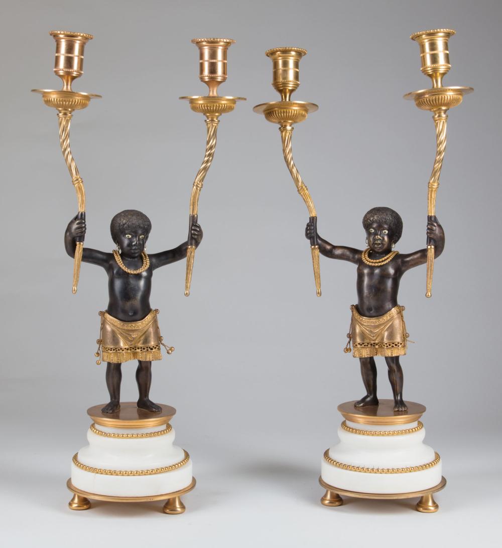 Appraisal: Pair of Napoleon III Gilt and Patinated Bronze Two-Light Noble