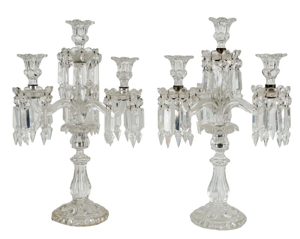 Appraisal: PAIR OF BACCARAT CRYSTAL CANDELABRAeach signed Condition with a few