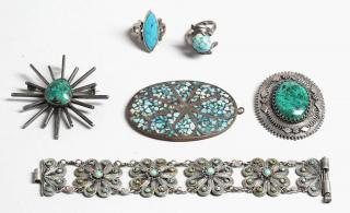 Appraisal: Turquoise Costume Jewelry Pieces With Silver Comprising a silver and