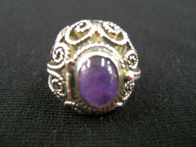 Appraisal: Amethyst Poison Ring hinged compartment sterling silver