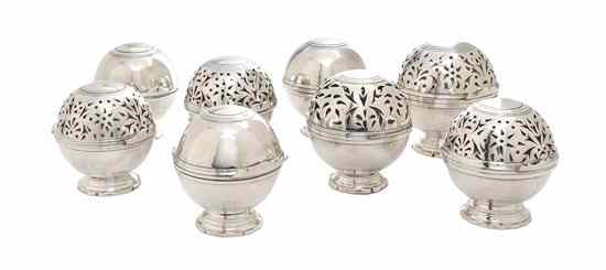 Appraisal: A Collection of Five Silverplate Potpourris each of spherical form