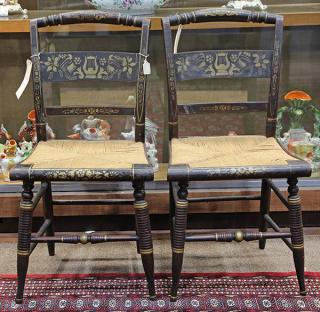 Appraisal: Pair of Hitchcock ebonized and stenciled side chairs circa each