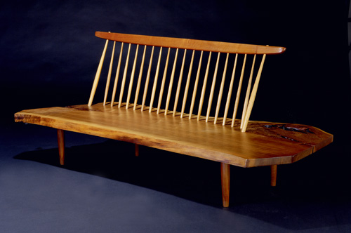 Appraisal: GEORGE NAKASHIMA Walnut Conoid Bench with Back a burl seat