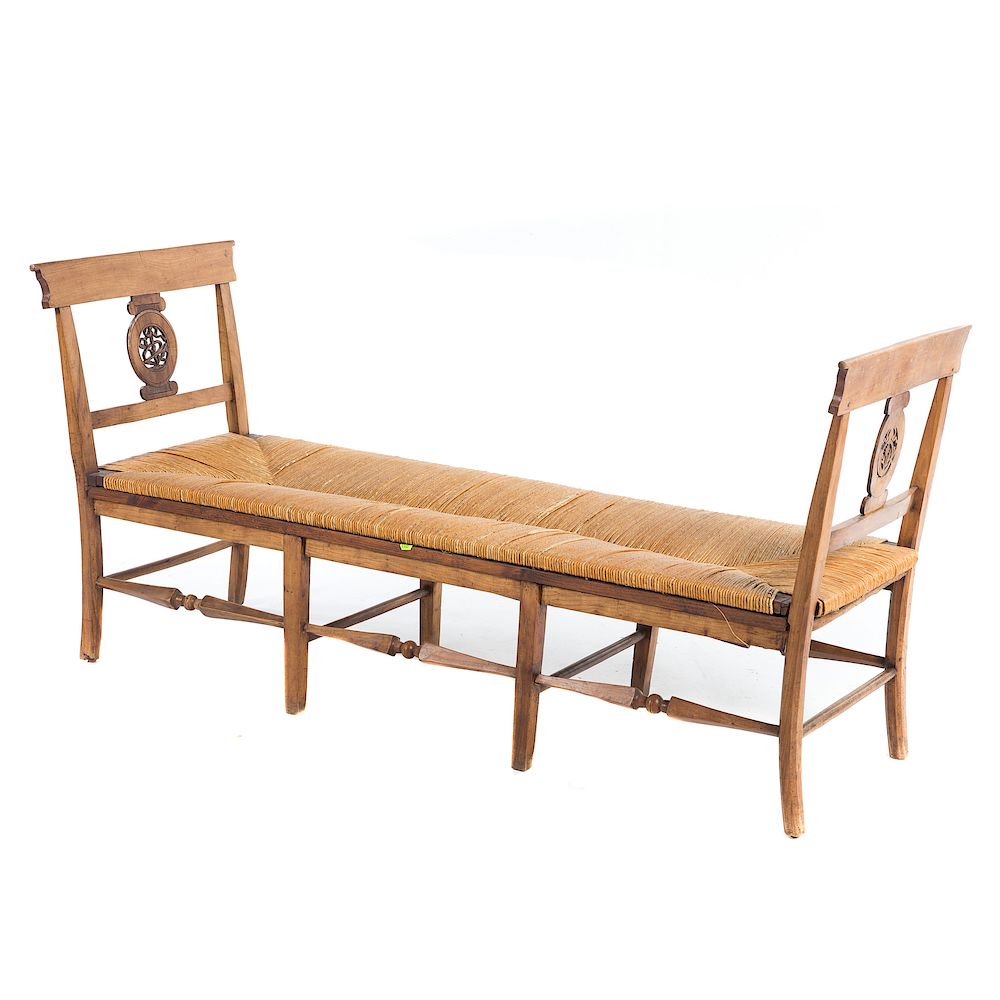 Appraisal: French Country Fruitwood Bench th century raised chair back sides