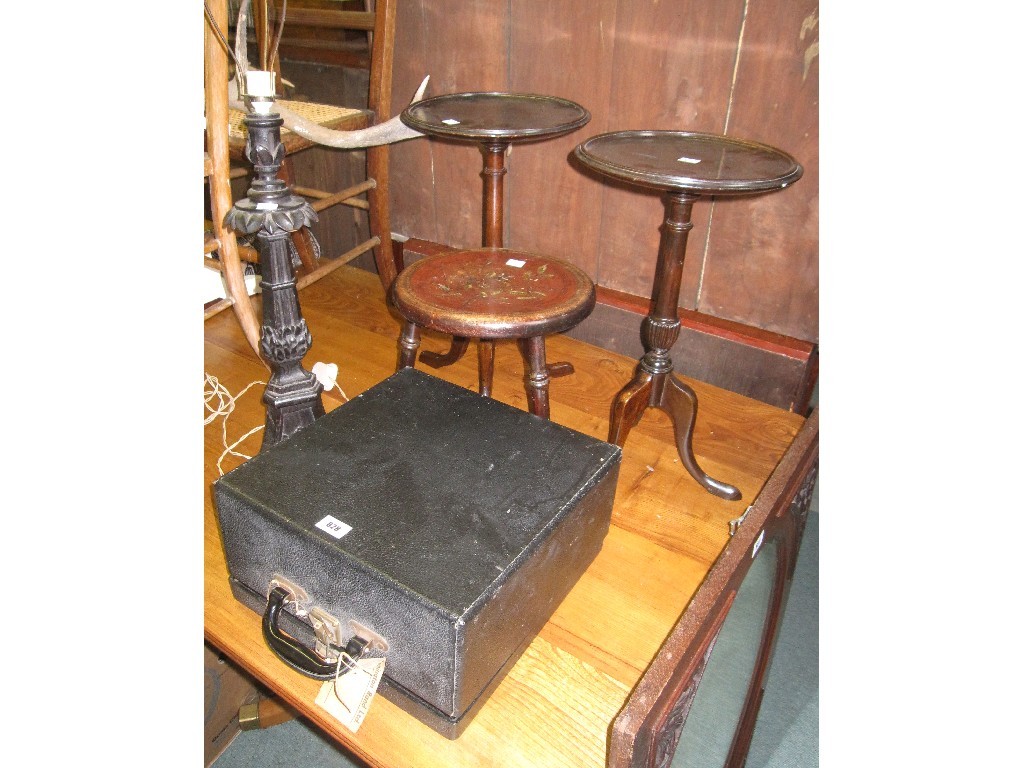 Appraisal: Lot comprising two wine tables stool typewriter lamp set of