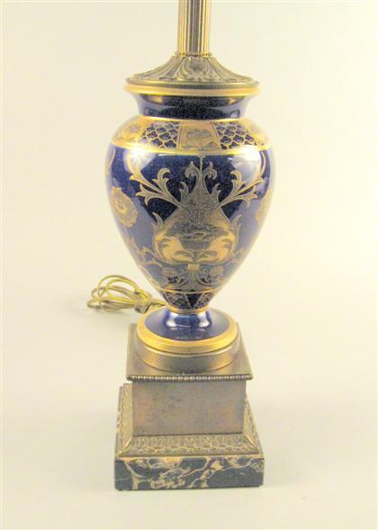 Appraisal: French Art Nouveau cobalt and gilt lamp th century The