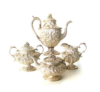 Appraisal: Three piece repousse sterling silver coffee services kirk sons baltimore