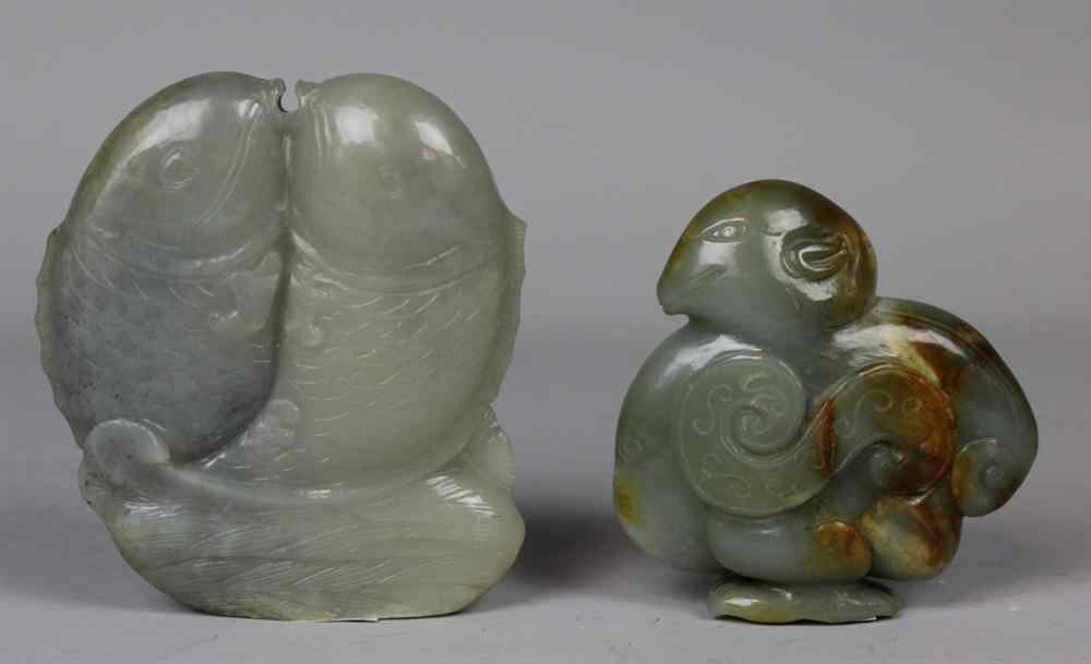 Appraisal: CHINESE JADE MODEL OF TWIN CARP carved as a pair