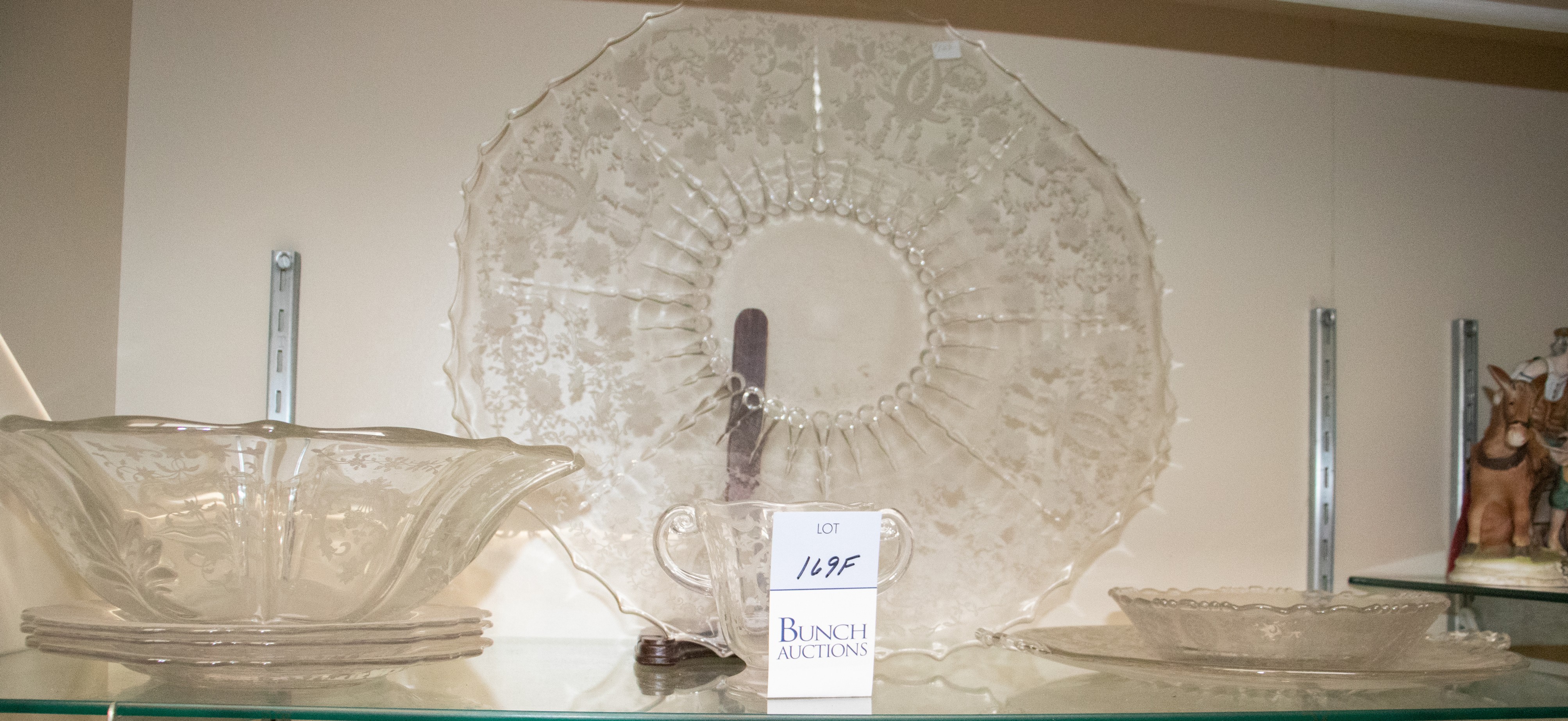 Appraisal: Pcs etched glass c o - round platter - serving