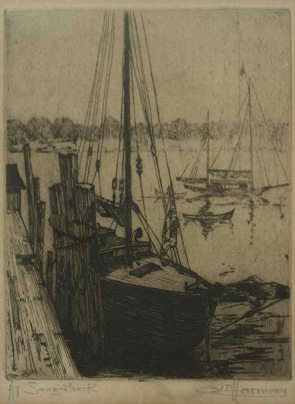 Appraisal: HOERMAN Carl American - ''At Saugatuck'' dockside scene Etching sight