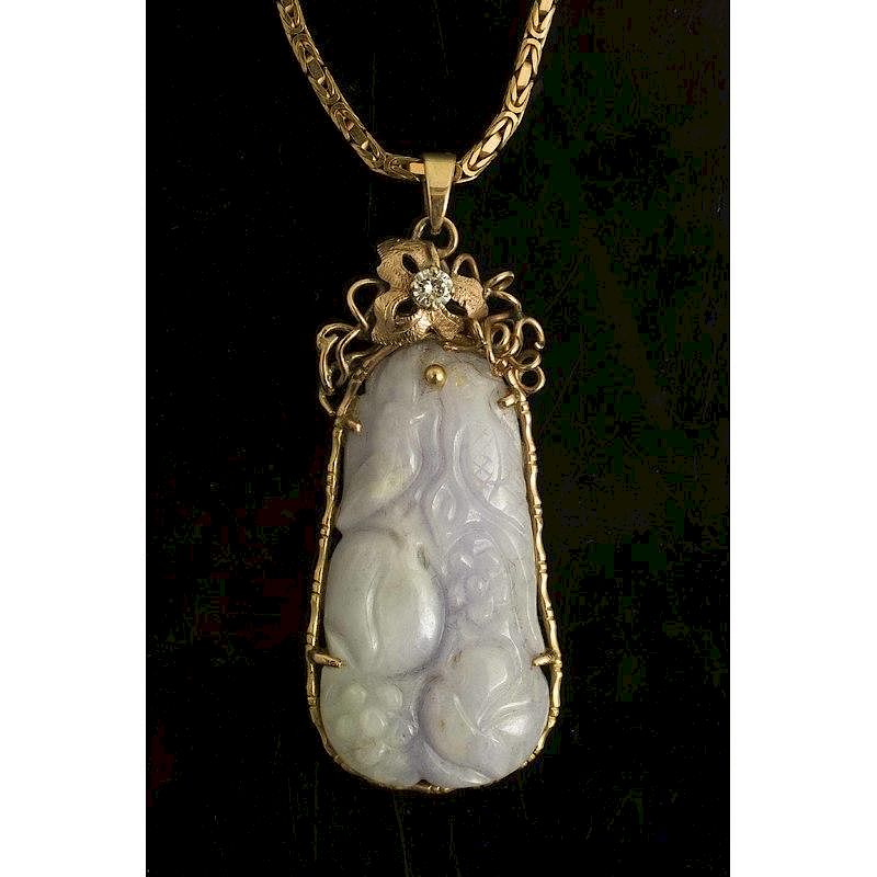 Appraisal: Natural Lavender Jadeite Diamond Necklace Carved natural lavender jadeite in