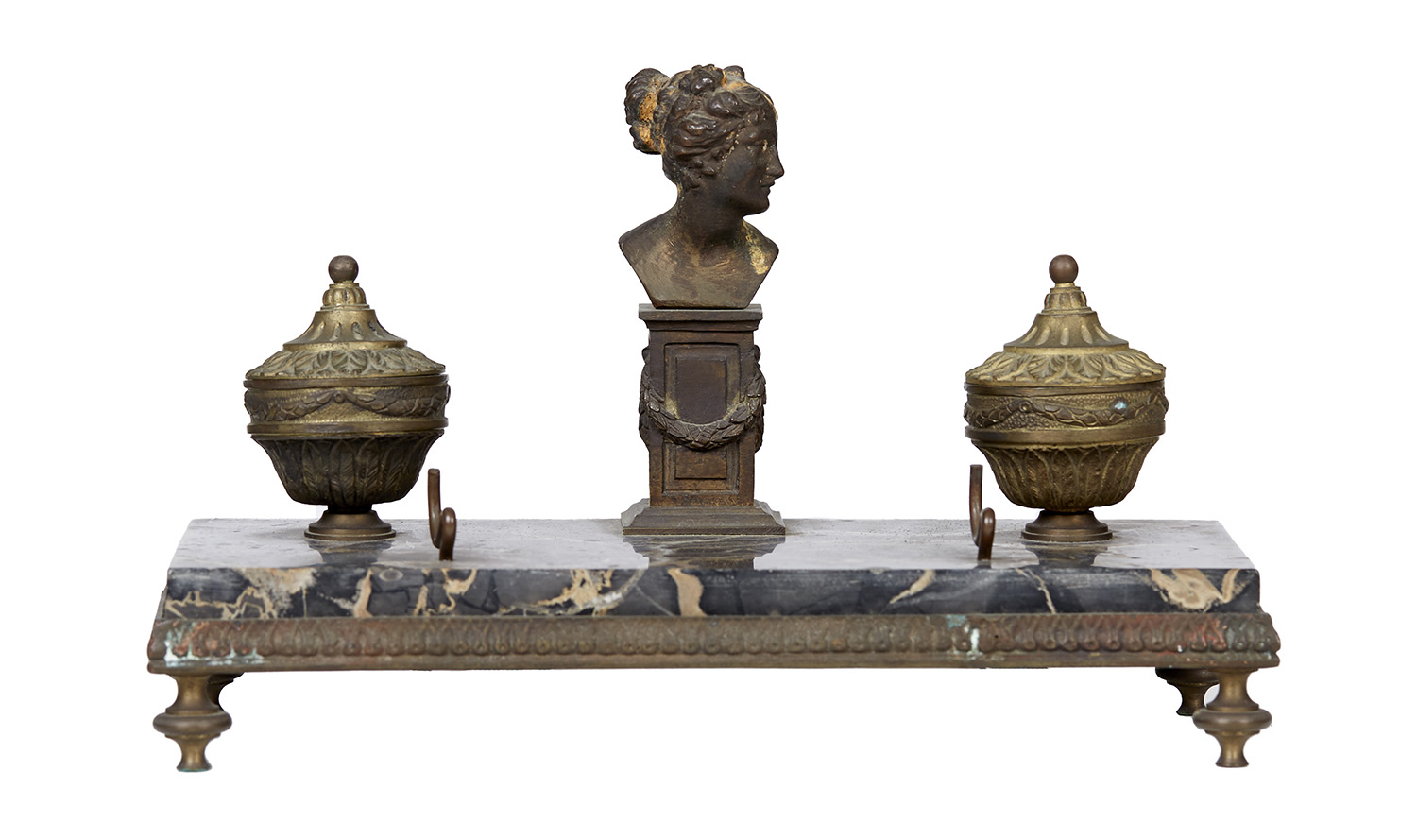 Appraisal: A FRENCH EMPIRE INK STAND With classical bust form seal