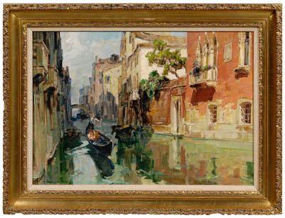 Appraisal: Angelo Brombo painting Italian - Venetian canal scene with gondola