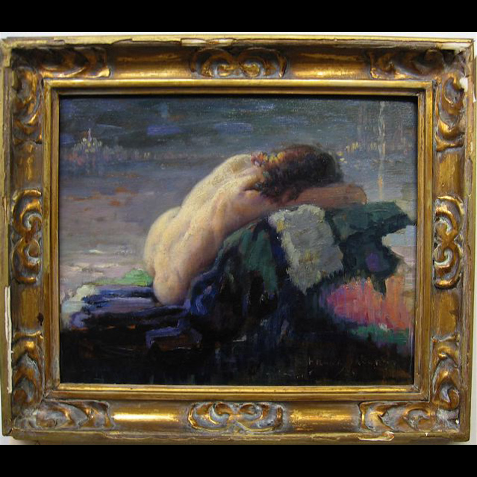 Appraisal: NUDE RESTING BY WATER FRANCESCO FRANK IACURTO - CANADIAN OIL