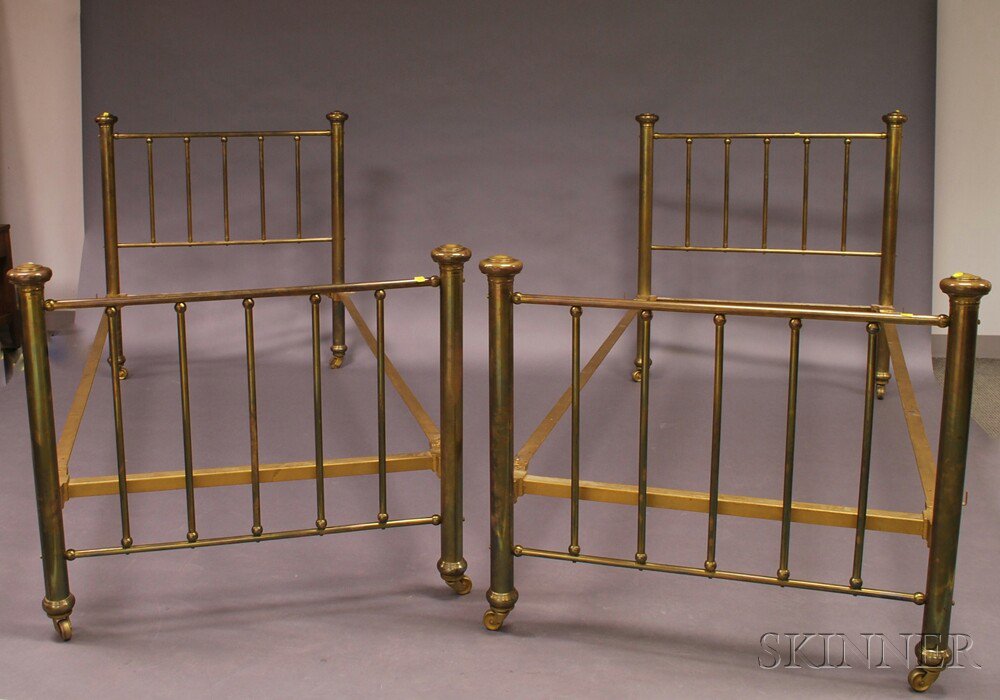 Appraisal: Pair of Brass Twin Beds imperfections ht wd in Estimate